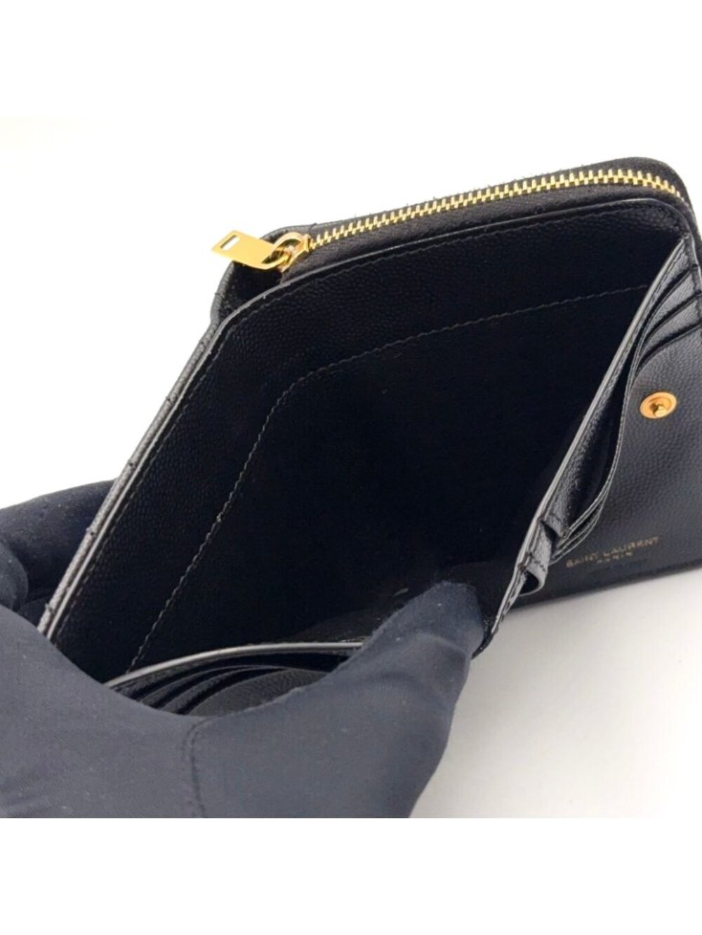 Saint Laurent Paris Monogram Compact Zip Around Caviar Leather Black Wallet Gold - Picture 9 of 13